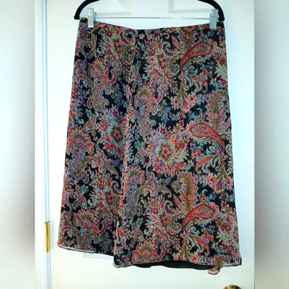Charter Club silk flowy midi skirt paisley print jeweltones black red si… - Picture 1 of 10